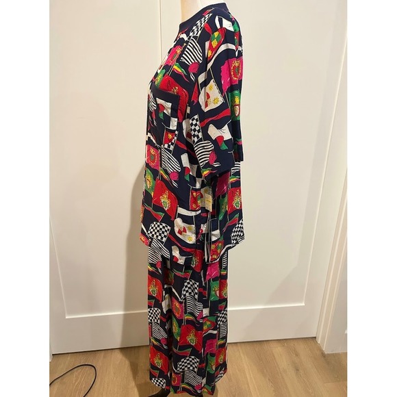 Vintage NWT August Silk Diane Gilman 90s Silk 2 Piece Flag Print Top and Pants L - Picture 6 of 11